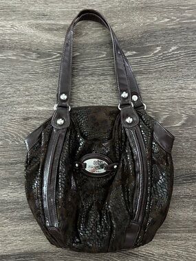 Y2K Nicole Miller Faux Snakeskin Hobo Shoulder Bag Animal Print Brown Glam Purse